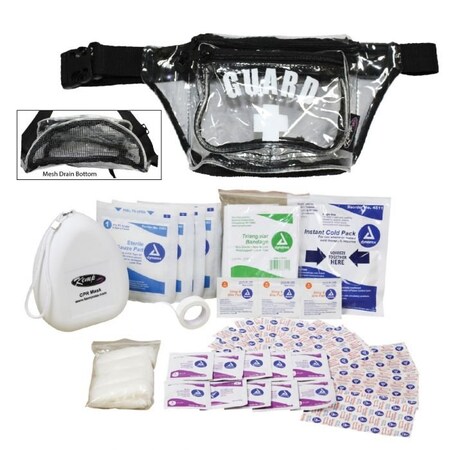 Kemp Hip Pack w/ GUARD Logo & First Aid Supply Pack - Clear 10-103-CLR-S1